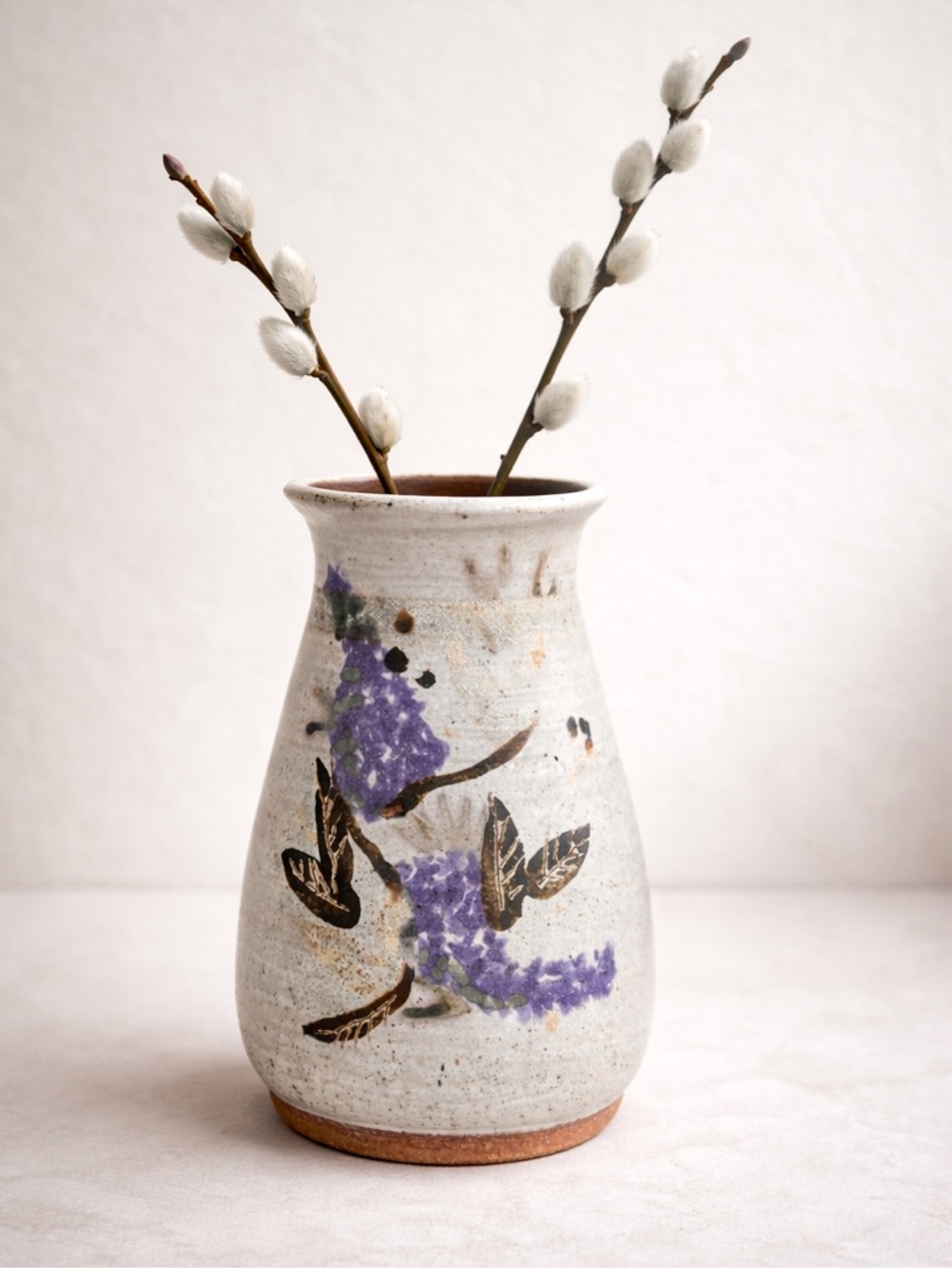 Vintage Hand Thrown Ceramic Vase | Floral Pottery | Neutral Rustic Decor
